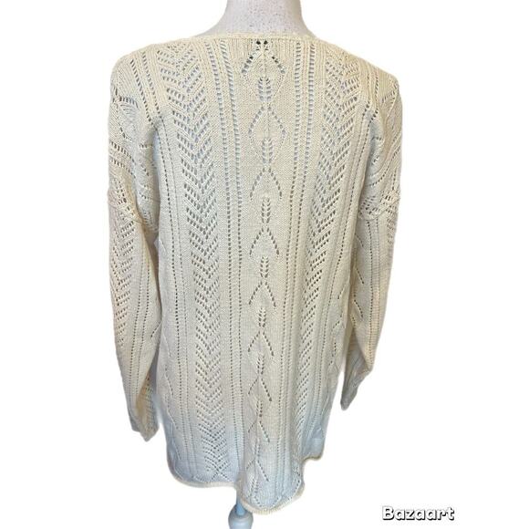 Vintage Hillary Paige Sweater Tunic Knit Women's large Ivory With Eyelet Design - Picture 3 of 6